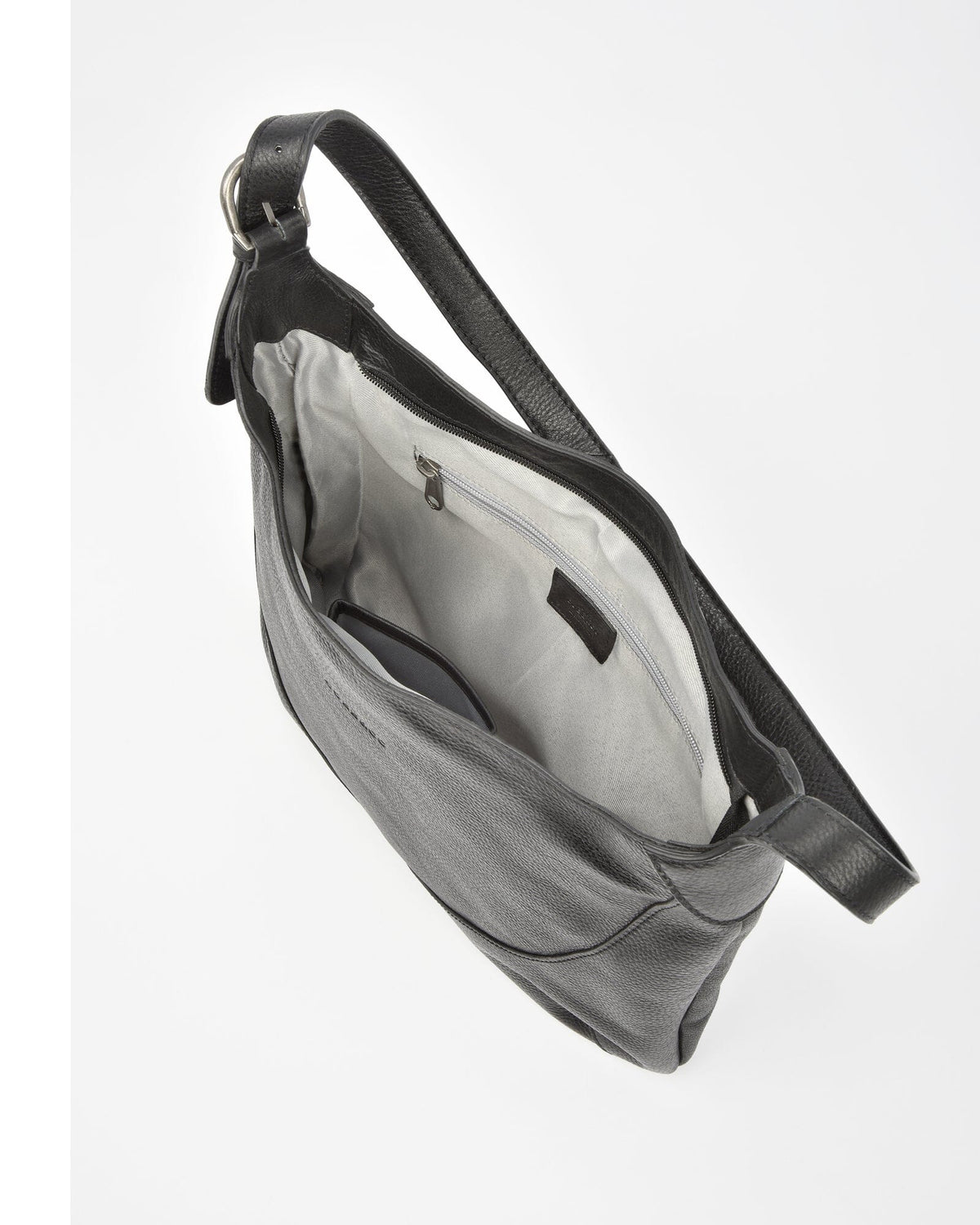 Yarra Washed Leather Shoulder Bag - Black