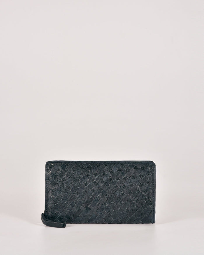 Deakin Leather Woven Wallet - Navy