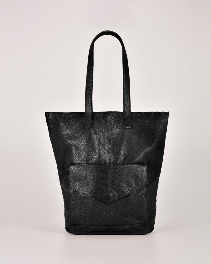 Hotham Leather Tote with front flap pocket - Black