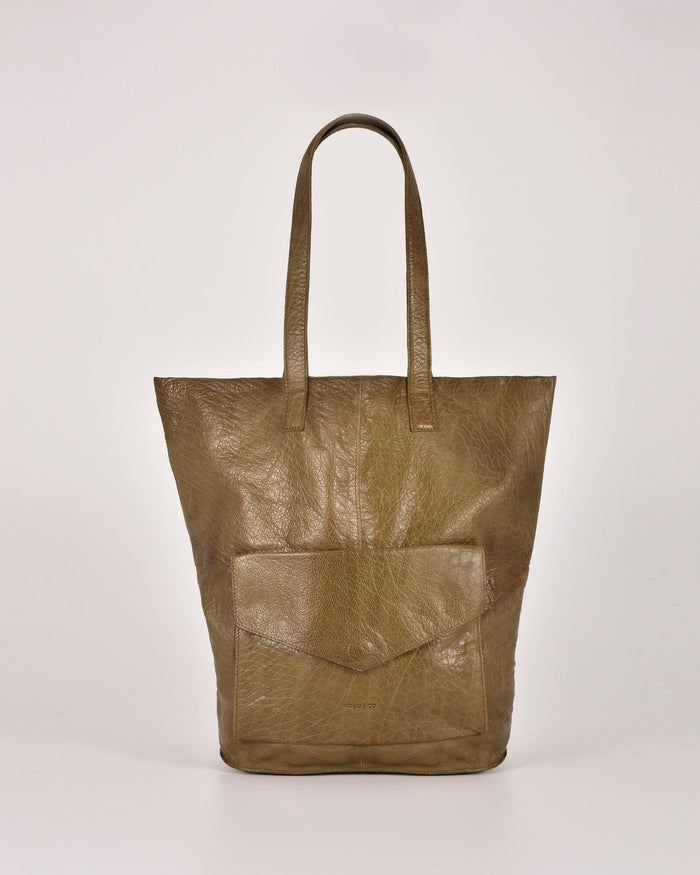 Hotham Leather Tote with front flap pocket - Black