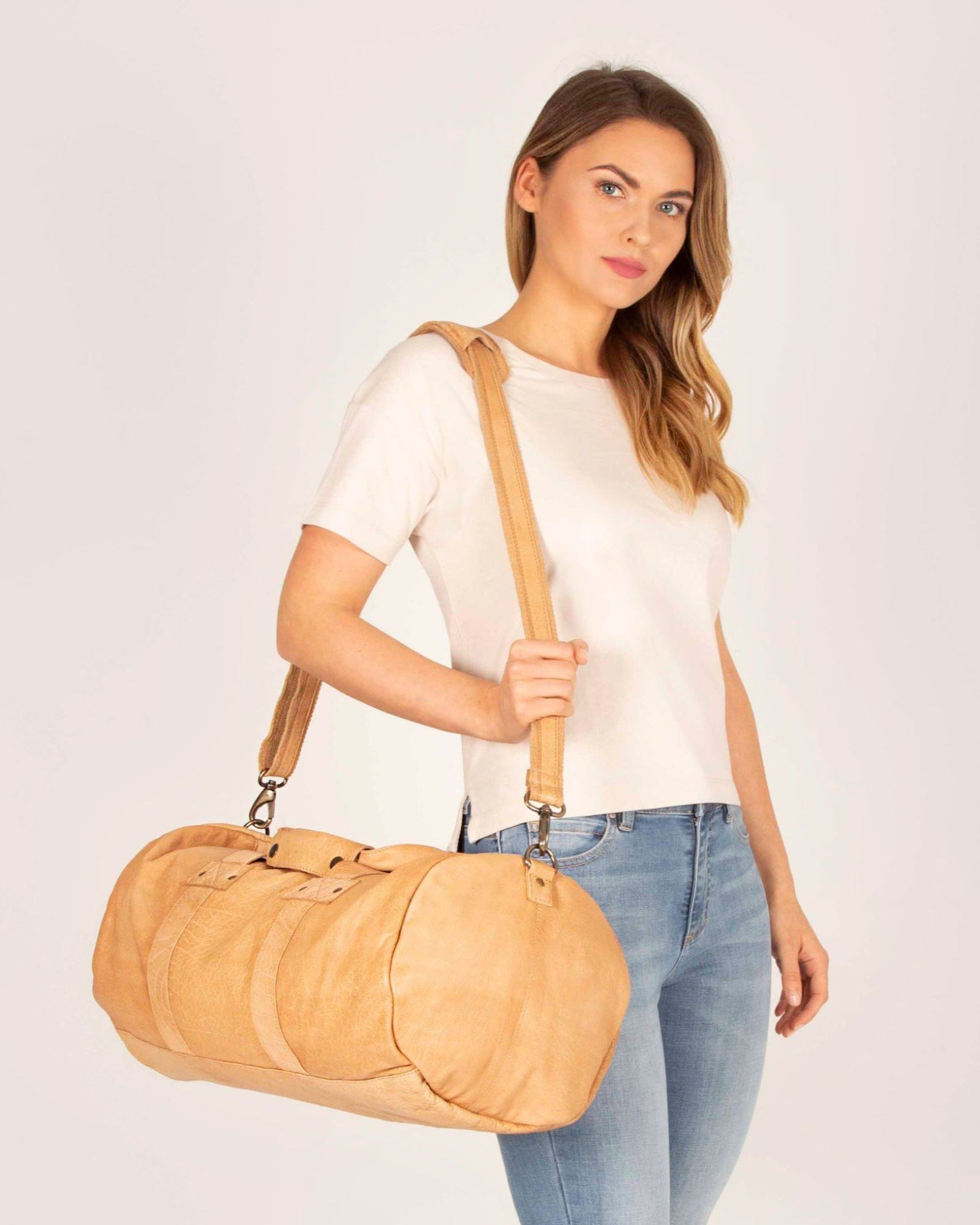 Soft leather best sale duffle bag